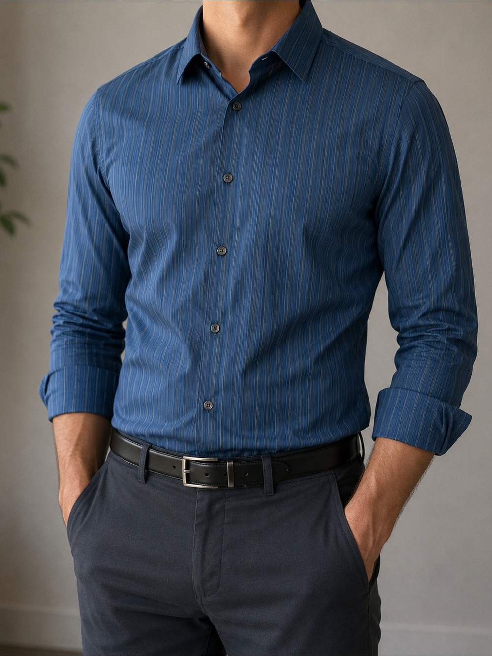 Hugo Boss Men's Blue Pinstripe Dress Shirt size M Slim Fit